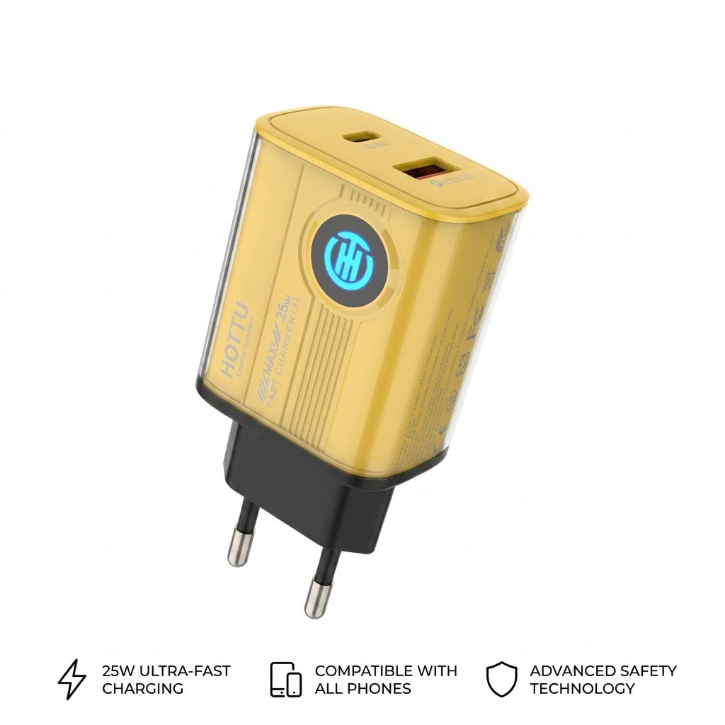HOTTU FC17 25W Fast Mobile Wall Charger - USB Port, PD & QC3.0, Universal Compatibility