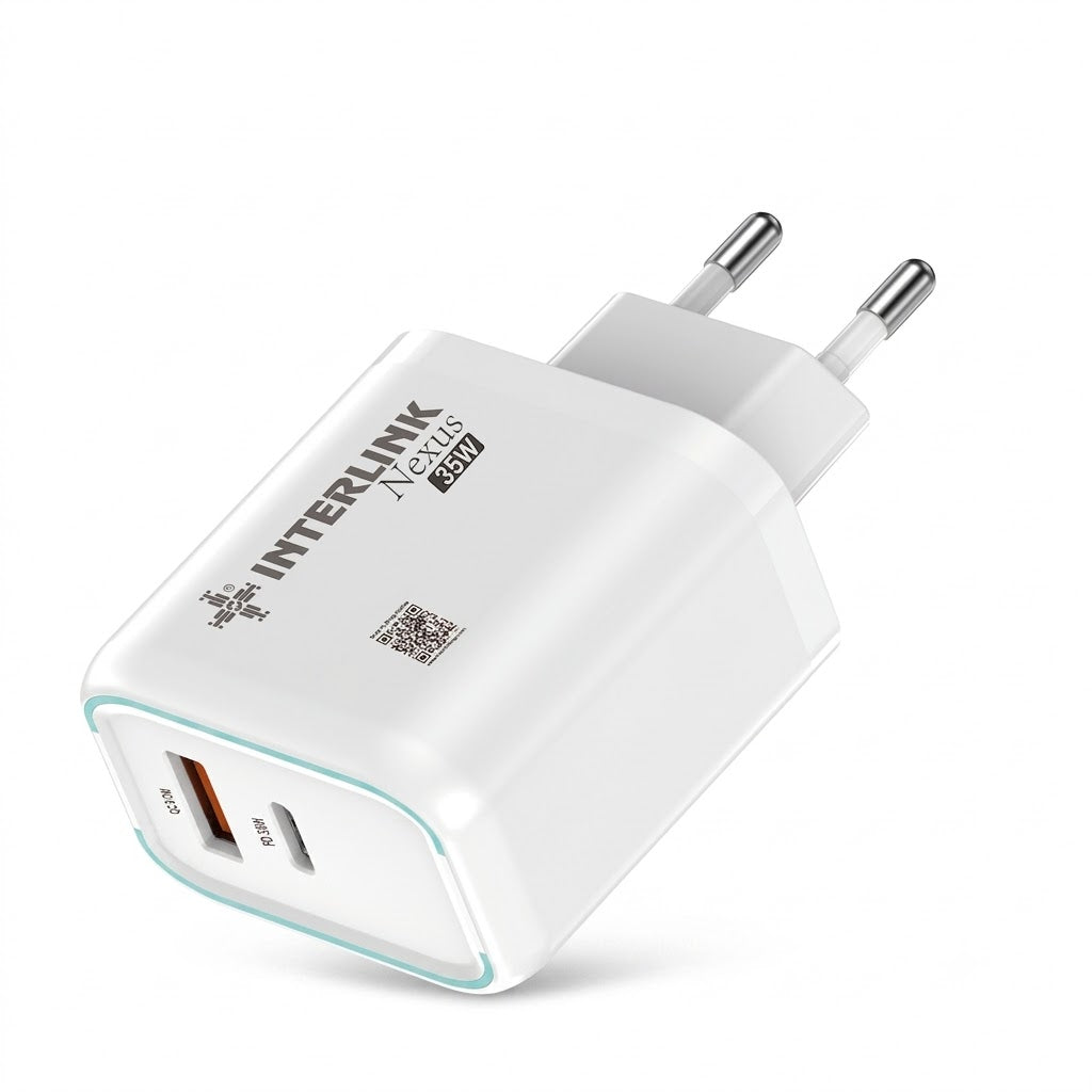 Interlink Nexus 35W Dual Port Fast Charging Adapter (Apple iPhones, Samsung Galaxy, Infinix, Vivo, Oppo, and Xiaomi